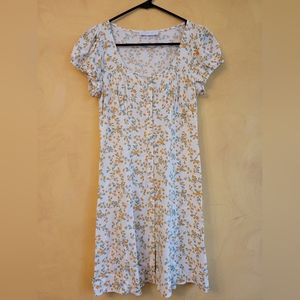 Primark Yellow Floral Summer Buttoned Mini Dress | Size US 2